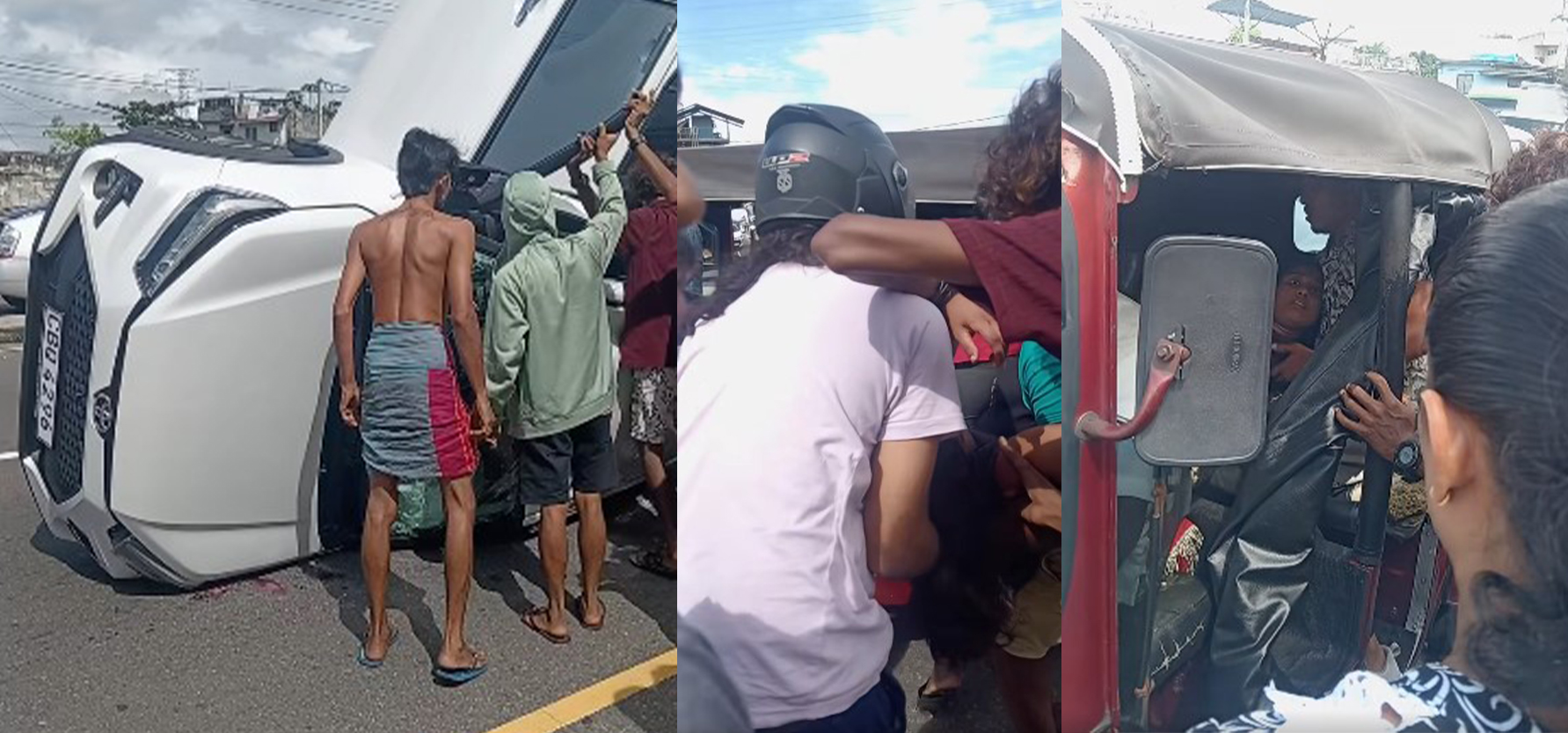 මෝටර් රථයක් මාර්ගය මැද පෙරළී වැල්ලම්පිටියේ අනතුරක්