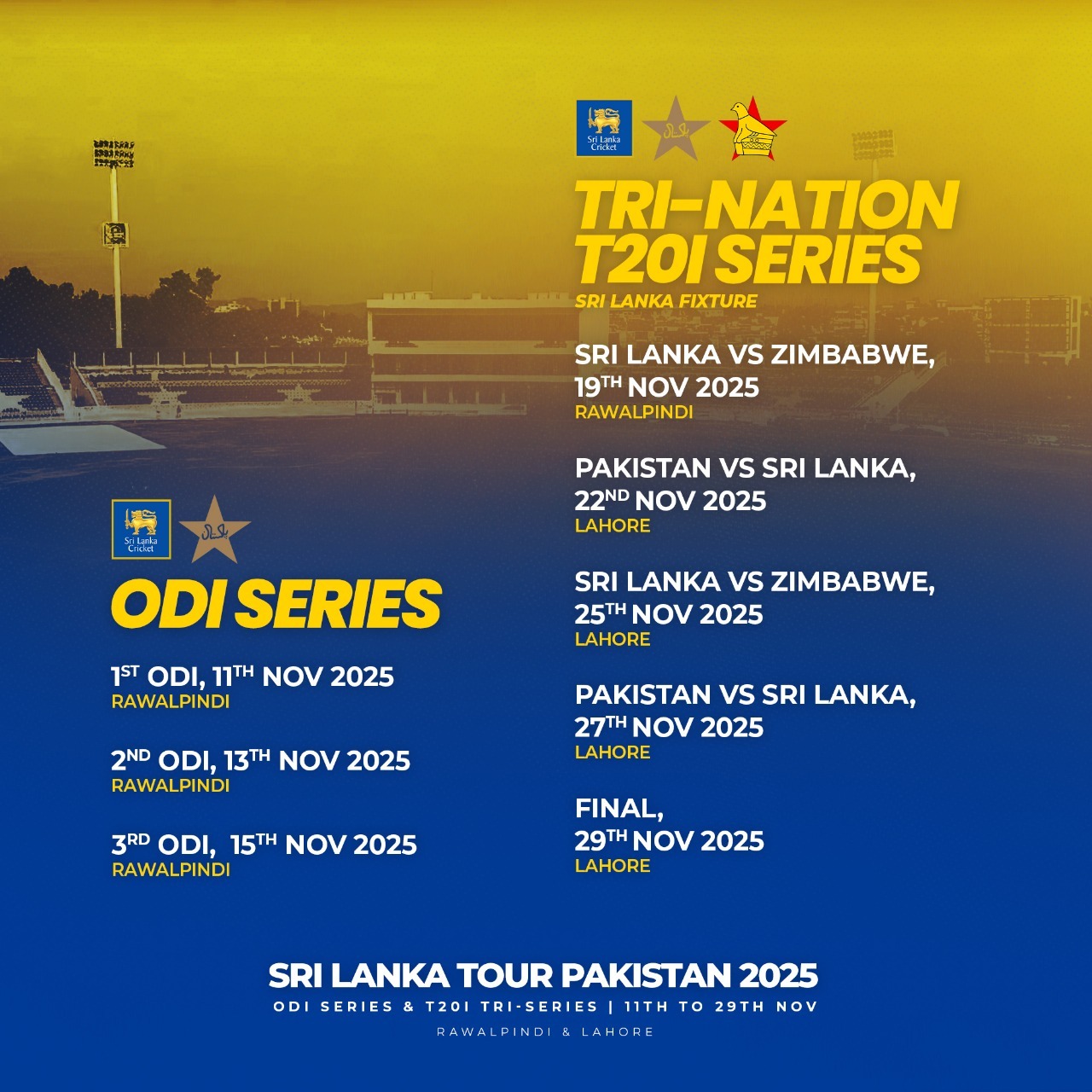 එක්දින තරගාවලියකට සහ විස්සයි 20 තුන්කොන් තරගාවලියකට ශ්‍රී ලංකා පිල පාකිස්ථානයට